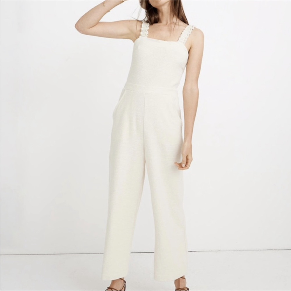Madewell Texture & Thread Ivory Pearl Ruffle-Strap Jumpsuit size 0